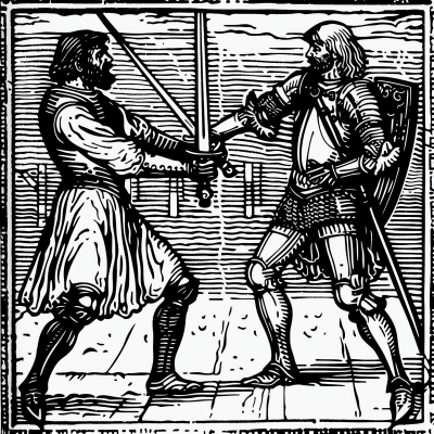 Medieval Manuscript Illustration of Sword Fighting in Scotland