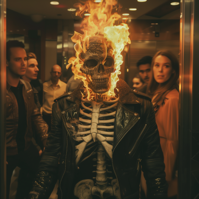 Burning Skeleton in Elevator