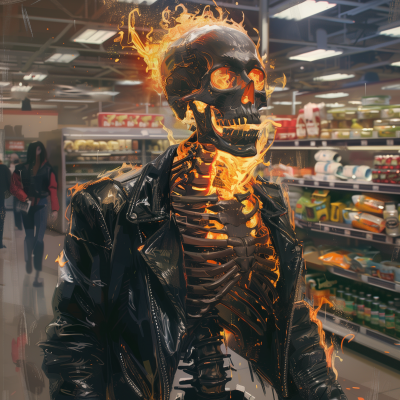 Burning Skeleton at Grocery Store