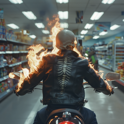 Burning Skeleton on Motorcycle