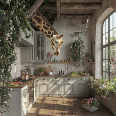 Garden Kitchen with a Giraffe Eating