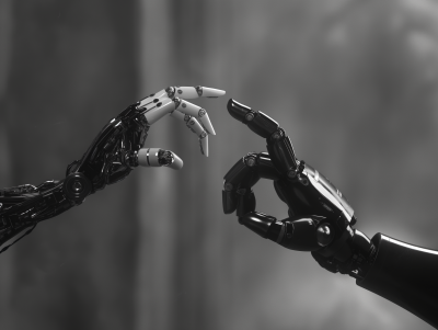 Robot and human reaching fingers