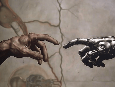 Robotic and Human Touching Fingers Illustration