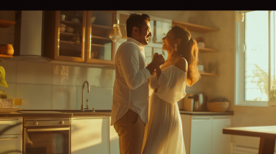 Modern Young Couple Dancing in Kitchen