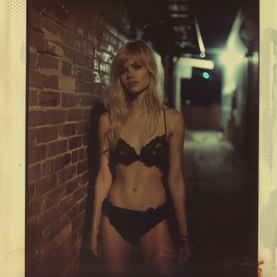 Blonde woman in an alley at evening