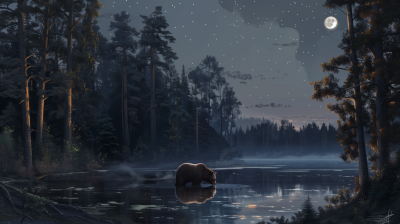 Bear in the Forest at Night