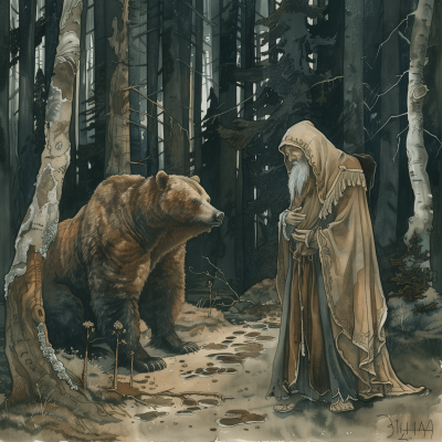 Druid in Forest with Bear