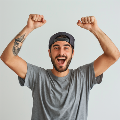 Excited Man with Backwards Hat