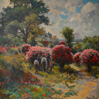 Impressionist Landscape with Azalean Round Bushes