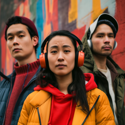 Culturally Diverse Sad Group with Noise Cancelling Headphones