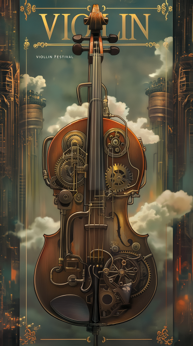 Steampunk Cello Music Event Brochure Cover