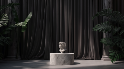 Darkly Surreal Marble Table with Drapes and Antique Roman Sculpture