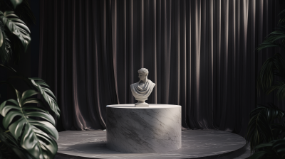 Darkly Surreal Marble Table with Drapes and Curtain