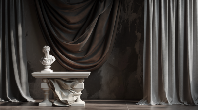 Darkly Surreal Marble Table with Curtains