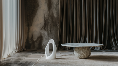 Surreal Marble Table with Dark Drapes