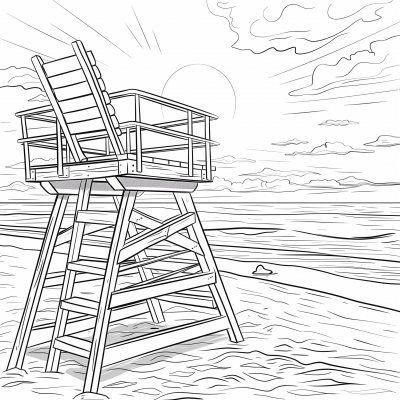 Wooden Lifeguard Chair at Sunset