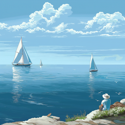 Sailboats on Calm Ocean