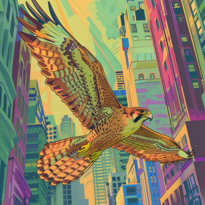 Art Nouveau Falcon in City Block