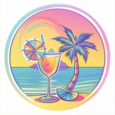 Neon Tropical Beach Logo Illustration