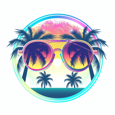 Sunglasses and Palm Trees Logo Illustration