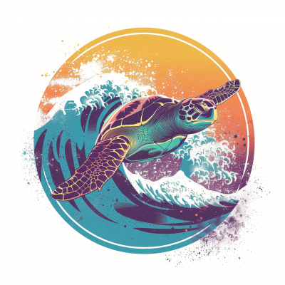 Neon Sea Turtle Logo