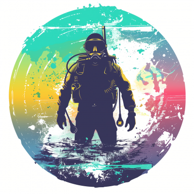 Retro Scuba Diver Logo Illustration