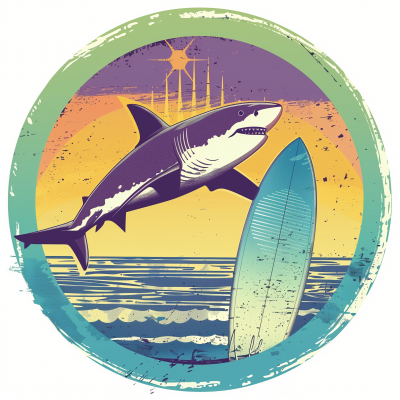Retro Shark and Surf Board Logo Illustration
