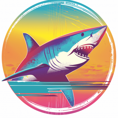Neon Minimalist Shark and Surf Board Logo