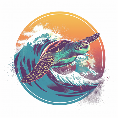 Neon Sea Turtle and Wave Logo