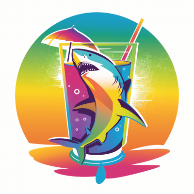 Retro Neon Shark Cocktail Illustration