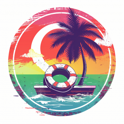 Retro Lifeguard Buoy and Palm Tree Logo