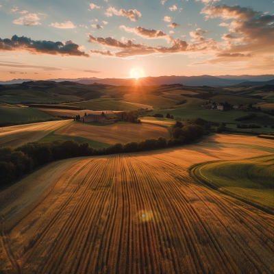 Italian Landscape Aerial View at Sunset