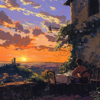 Anime Character in Tuscany Trattoria