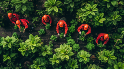 Isometric Drone View of Motorcyclists Participating in Reforestation Project