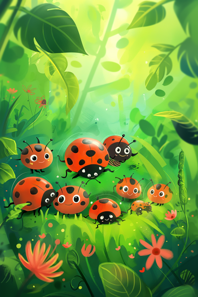 Ladybug Family Illustration
