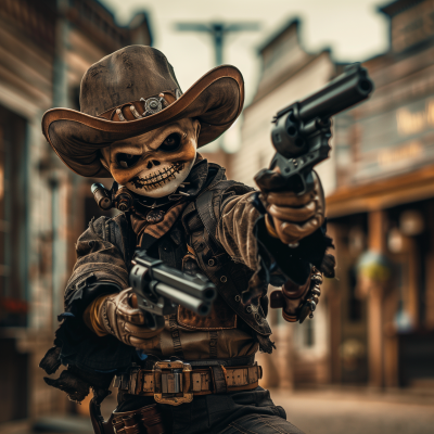 Steam Punk Cowboy Gunfighter in Old Western City Street
