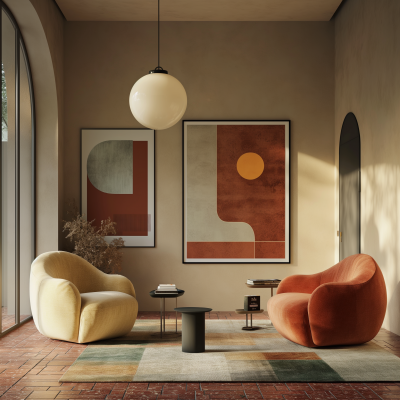 Modern Room Interior with Chairs and Art