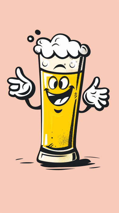 Anthropomorphic Beer Glass Cartoon Illustration