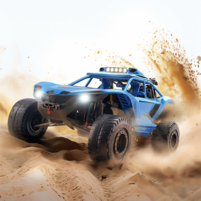 Aggressive Blue RC Offroad Car in Action