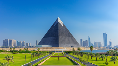 Pyramid-Shaped Building in Future Cityscape