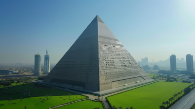 Pyramid-shaped Building in Futuristic Cityscape