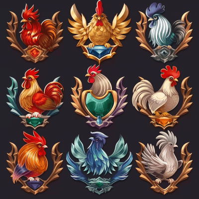 Rooster-themed Gaming Skill Level Icons