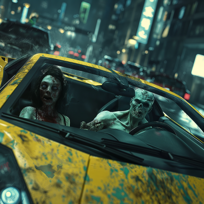 Zombie driving Lamborghini in the city