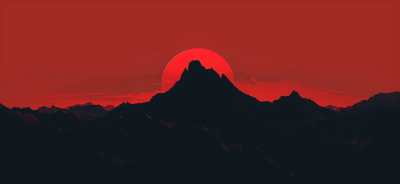 Silhouette of a Black Mountain at Sunset