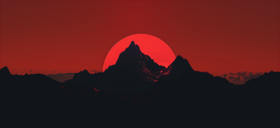 Minimalistic Mountain Silhouette at Crimson Sunset