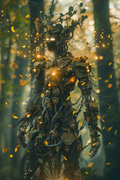 Mystical Leshy Warrior with Cybernetic Enhancements