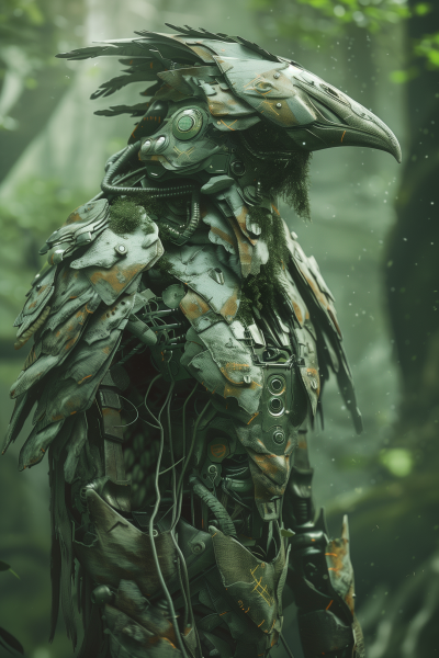 Mystical Fantasy Humanoid Bird with Cybernetic Enhancements