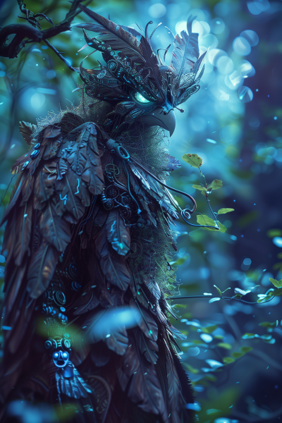 Mystical Fantasy Strix in Cybernetic Forest