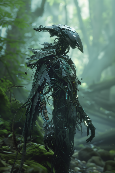 Mystical Fantasy Strix in a Cybernetic Forest