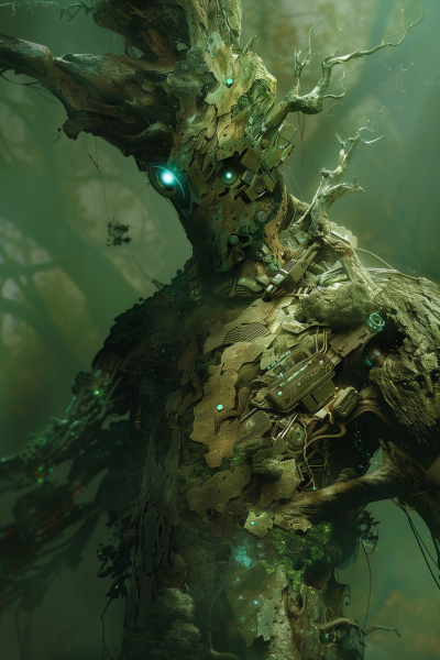 Mystical Tree Warrior with Cybernetic Enhancements